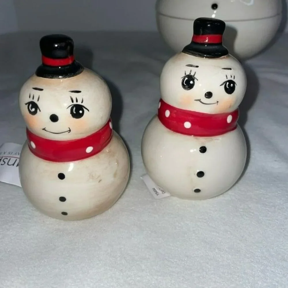 Johanna Parker Santa & Snowman Ceramic Salt & Pepper Shakers & Candy Dishes